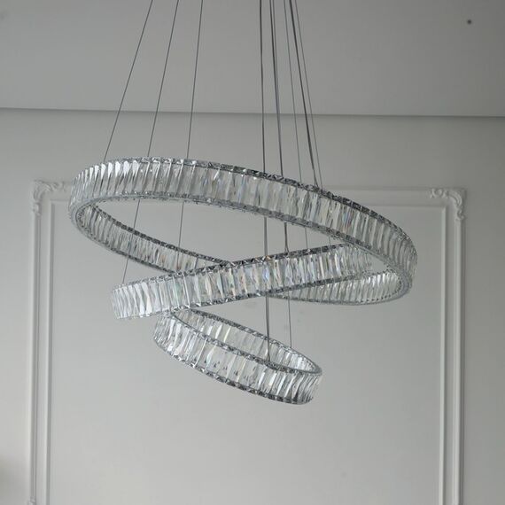 CRYSTAL XL silver crystal chandelier, glamour, exclusive, modern three-level ring