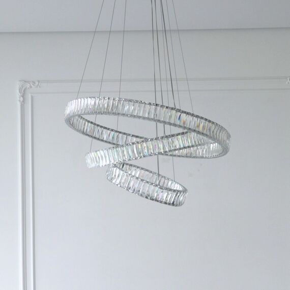 CRYSTAL XL silver crystal chandelier, glamour, exclusive, modern three-level ring