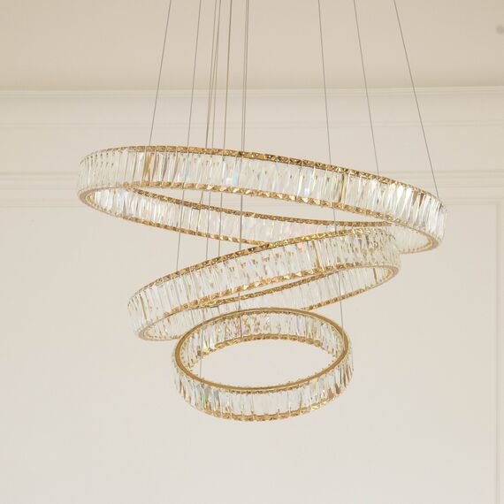 CRYSTAL XL gold crystal chandelier, glamour, exclusive, modern three-level ring