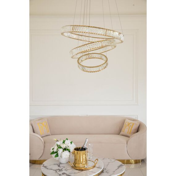 CRYSTAL XL gold crystal chandelier, glamour, exclusive, modern three-level ring