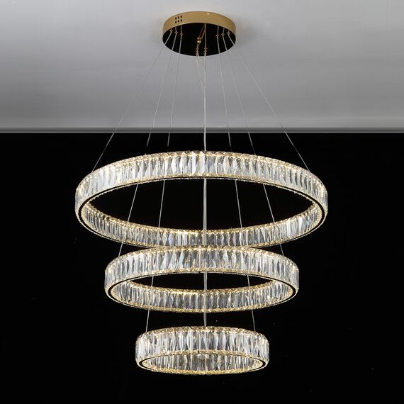 CRYSTAL XL gold crystal chandelier, glamour, exclusive, modern three-level ring