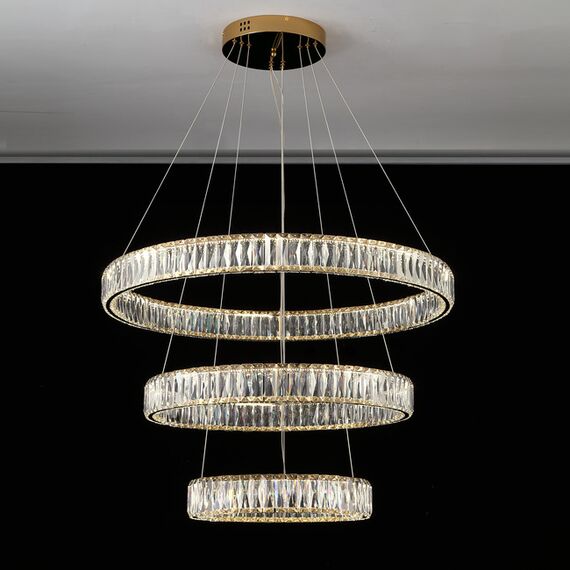 CRYSTAL XL gold crystal chandelier, glamour, exclusive, modern three-level ring