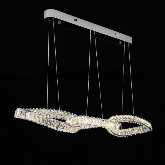 LILIBET L glamorous crystal chandelier, modern, designer, elongated silver hanging lamp