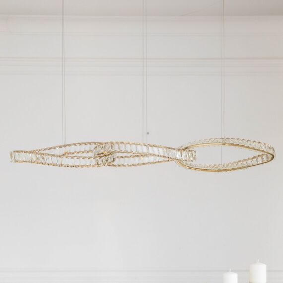 LILIBET L glamorous crystal chandelier, modern, designer, gold oblong hanging lamp