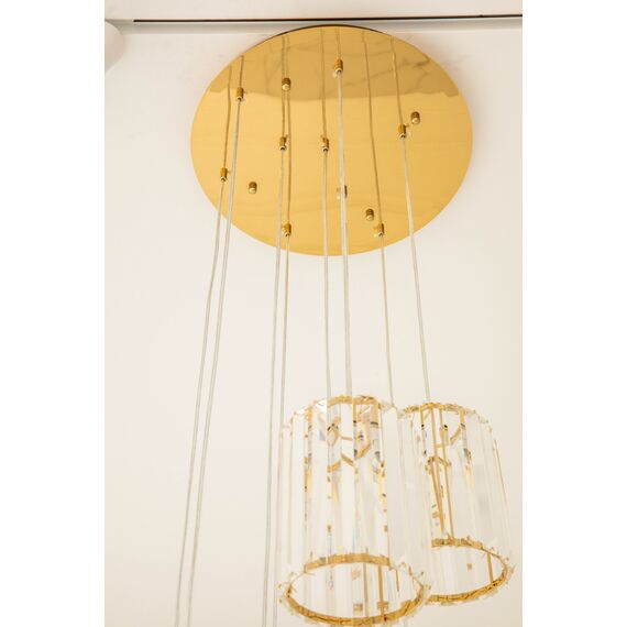 Crystal chandelier, hanging, gold, designer, exclusive, in a modern style, with glass shades, STARS XL hanging lamp above the stairs