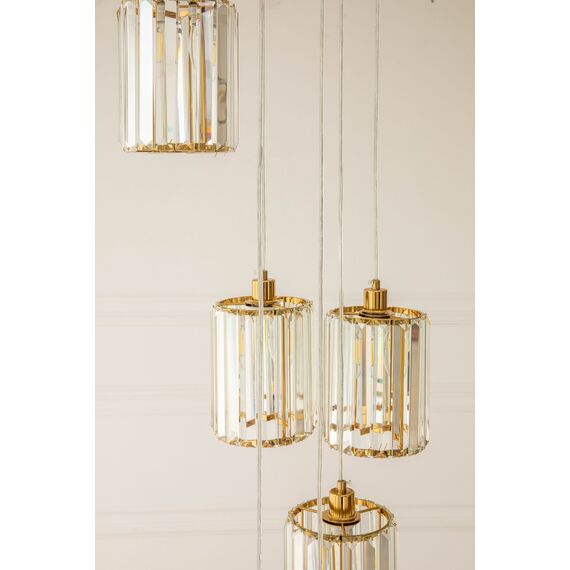 Crystal chandelier, hanging, gold, designer, exclusive, in a modern style, with glass shades, STARS XL hanging lamp above the stairs