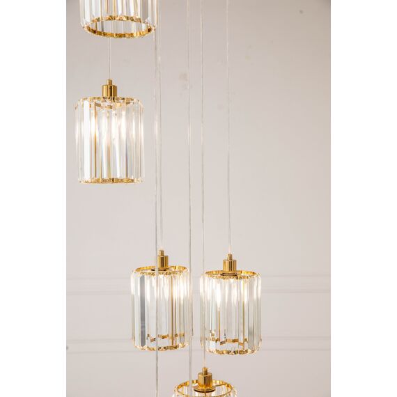 Crystal chandelier, hanging, gold, designer, exclusive, in a modern style, with glass shades, STARS XL hanging lamp above the stairs
