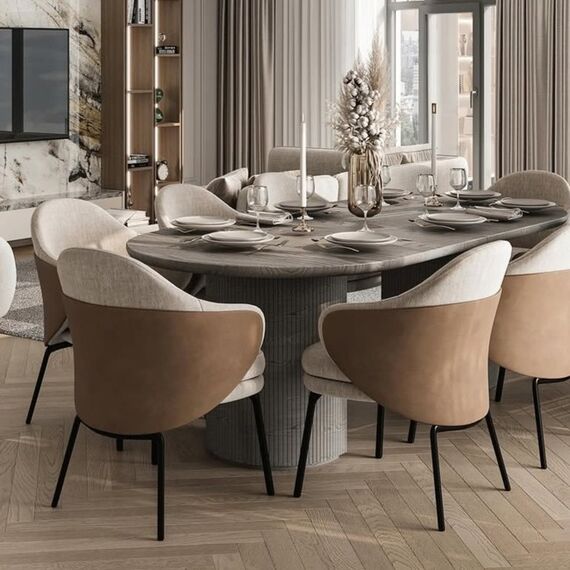 Modern, luxurious dining chair with black metal legs from LINEA