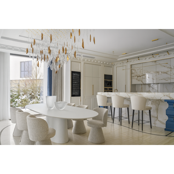 Modern, white lacquered wooden table extendable on one leg MODENA