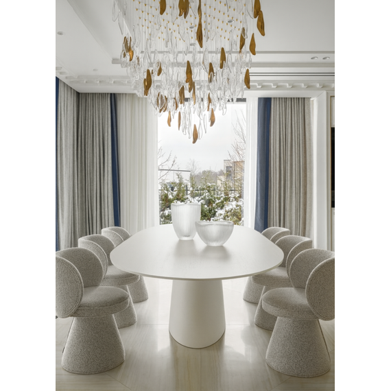 Modern, white lacquered wooden table extendable on one leg MODENA