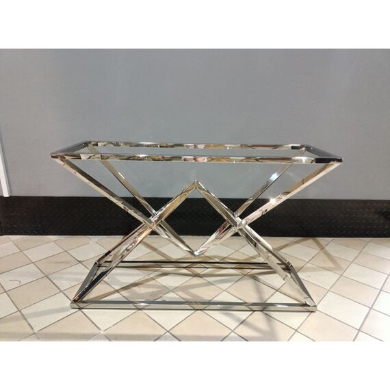 Srebrna konsola glamour CONRAD stal nierdzewna, szkło OUTLET