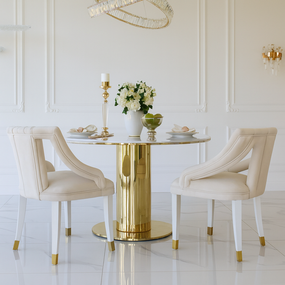 Round glamor dining table, on a golden steel leg, modern, 130cm ORION