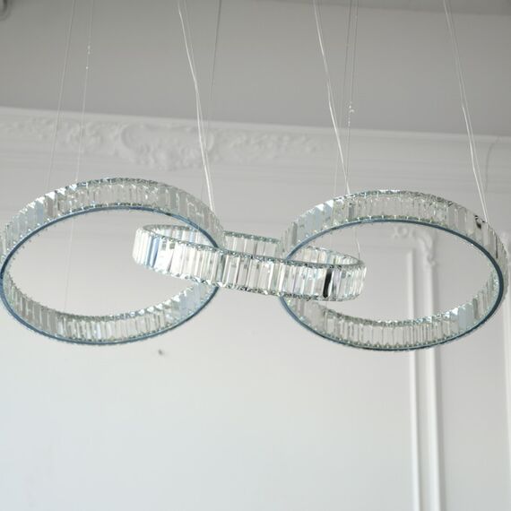 ECLIPSE MAX crystal chandelier, rings, silver, modern glamor hanging lamp for the living room, adjustable