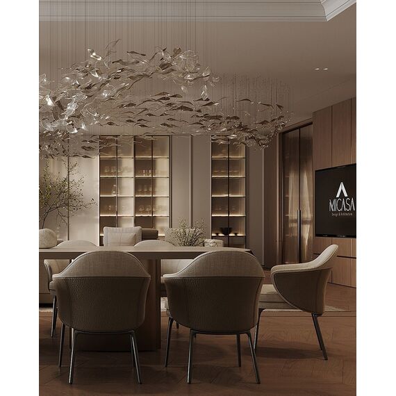 Designer golden glass leaf decoration hanging from the ceiling - LEAF FLOW