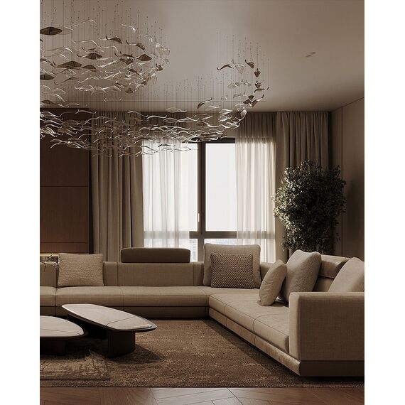Designer golden glass leaf decoration hanging from the ceiling - LEAF FLOW