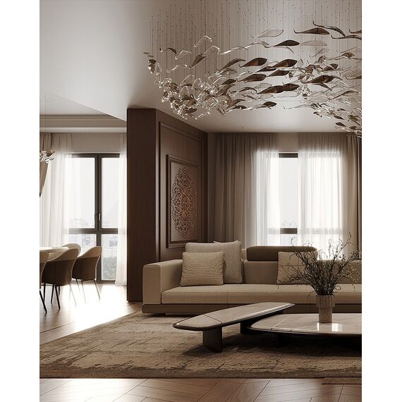 Designer golden glass leaf decoration hanging from the ceiling - LEAF FLOW