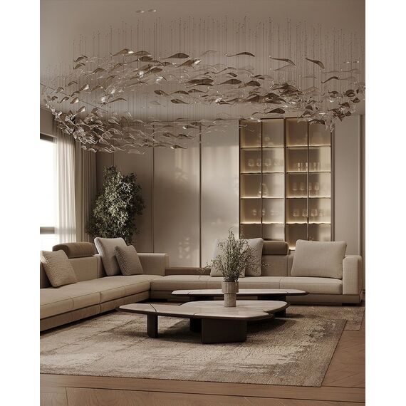 Designer golden glass leaf decoration hanging from the ceiling - LEAF FLOW