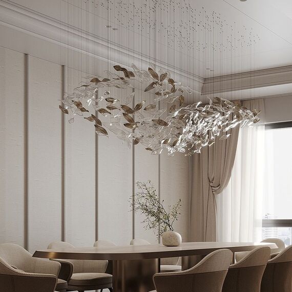 Designer golden glass leaf decoration hanging from the ceiling - LEAF FLOW