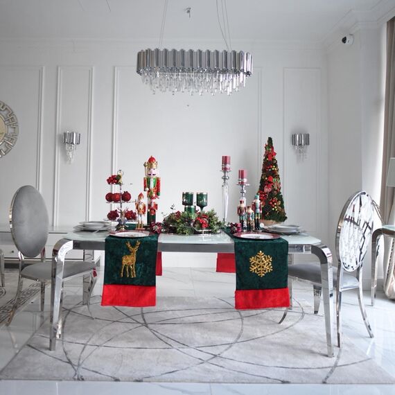 Design glamor table with a glass top, steel, modern, silver ELITE