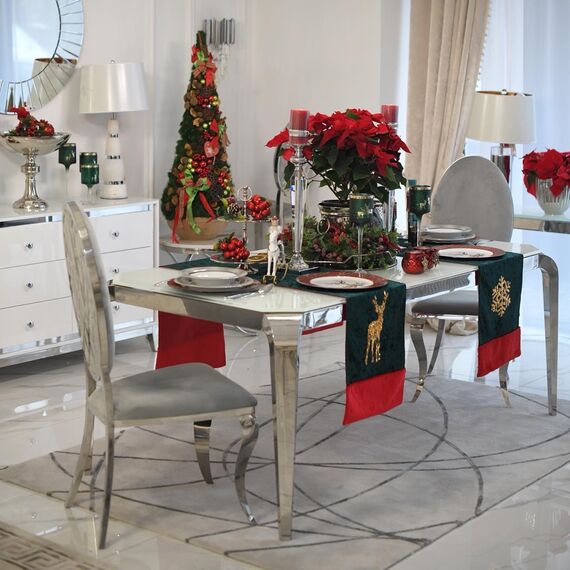 Design glamor table with a glass top, steel, modern, silver ELITE