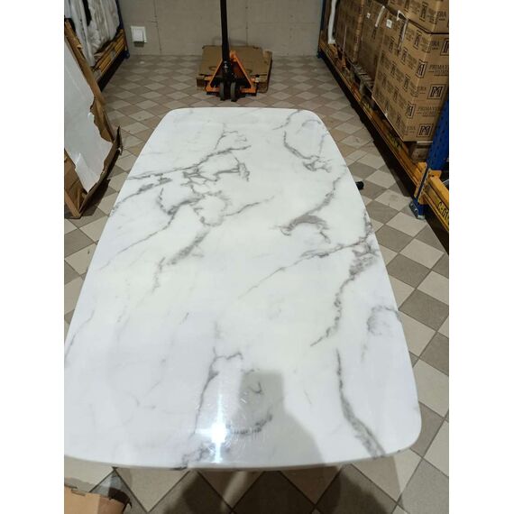 Stół glamour do jadalni, ekskluzywny, nowoczesny, designerski, biały blat marmurowy, srebrny ART DECO OUTLET