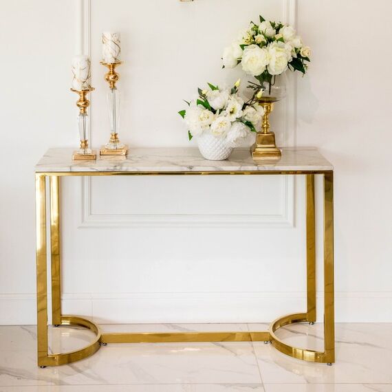 Konsola glamour, nowoczesna, złota biały marmur LOLA OUTLET