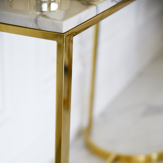Konsola glamour, nowoczesna, złota biały marmur LOLA OUTLET