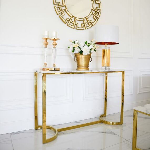 Konsola glamour, nowoczesna, złota biały marmur LOLA OUTLET