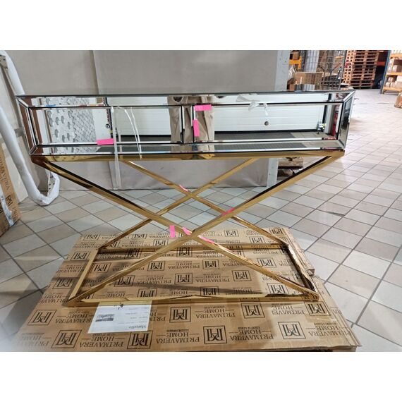 Konsola lustrzana glamour CHICAGO GOLD metalowe nogi glamour nowojorska złota OUTLET