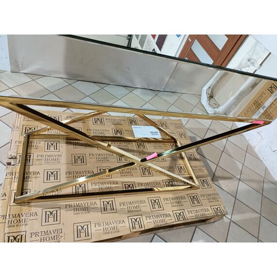 Konsola lustrzana glamour CHICAGO GOLD metalowe nogi glamour nowojorska złota OUTLET