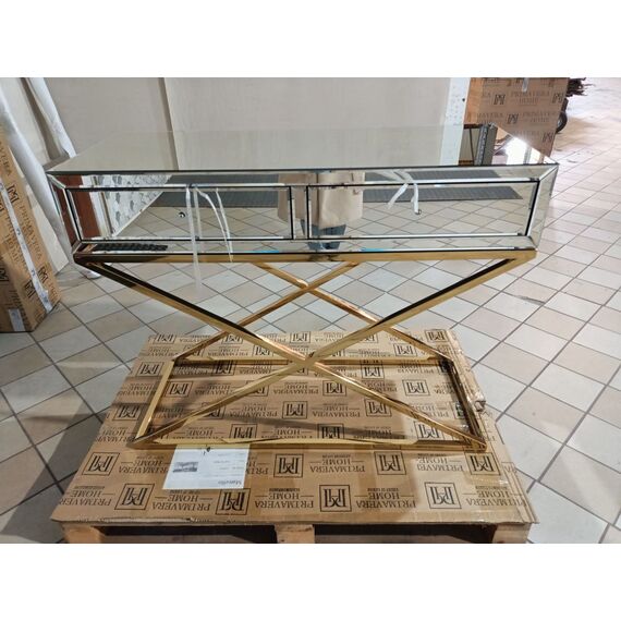 Konsola lustrzana glamour CHICAGO GOLD metalowe nogi glamour nowojorska złota OUTLET