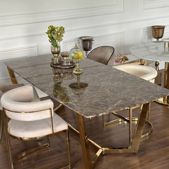 Glamor Dining Table Exclusive, Steel, Gold, brown Top 220 cm KENT OUTLET