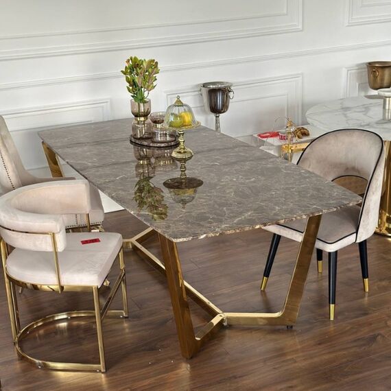 Glamor Dining Table Exclusive, Steel, Gold, brown Top 220 cm KENT OUTLET