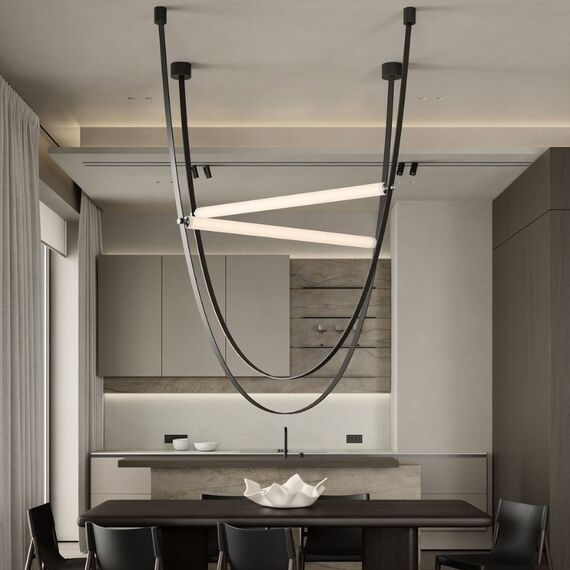 Designer chandelier modern leather stylish hanging lamp black stripes COSMOPOLITAN L XL