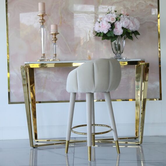 Upholstered glamor stool for dining room,  beige gold DIANA OUTLET