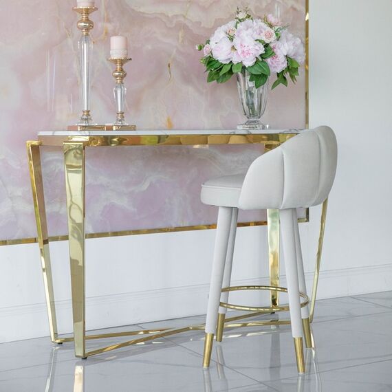 Upholstered glamor stool for dining room,  beige gold DIANA OUTLET