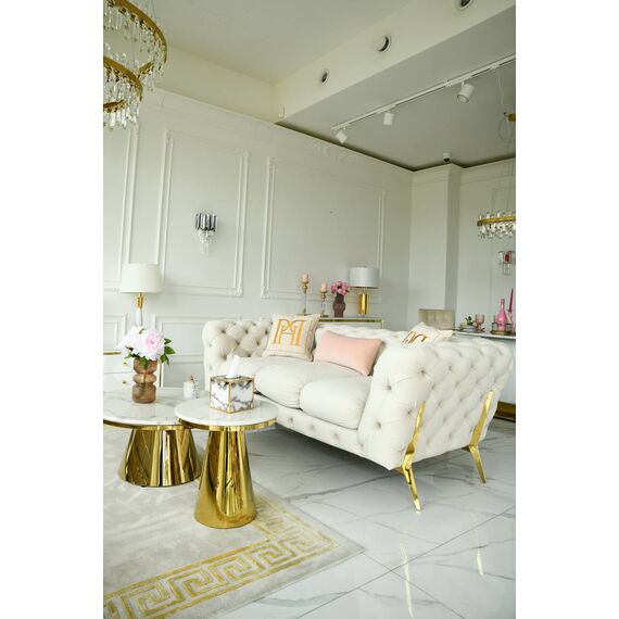 Glamor sofa, modern, quilted, glamor, modern, designer with a steel decorative leg, gold DIVA GOLD 235cm