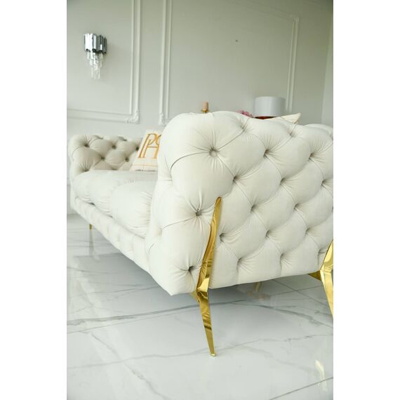 Glamor sofa, modern, quilted, glamor, modern, designer with a steel decorative leg, gold DIVA GOLD 235cm