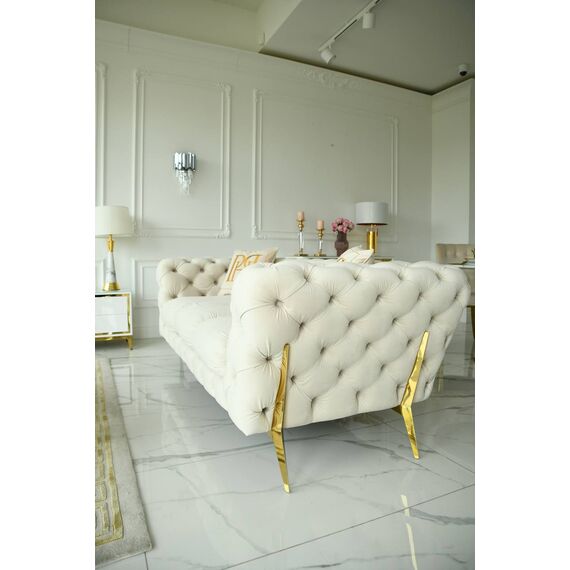 Glamor sofa, modern, quilted, glamor, modern, designer with a steel decorative leg, gold DIVA GOLD 235cm