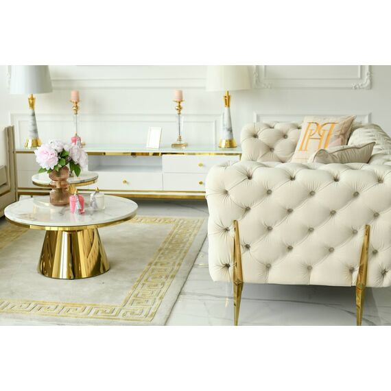 Glamor sofa, modern, quilted, glamor, modern, designer with a steel decorative leg, gold DIVA GOLD 235cm