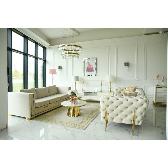 Glamor sofa, modern, quilted, glamor, modern, designer with a steel decorative leg, gold DIVA GOLD 235cm