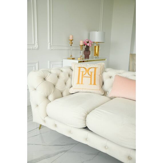 Glamor sofa, modern, quilted, glamor, modern, designer with a steel decorative leg, gold DIVA GOLD 235cm