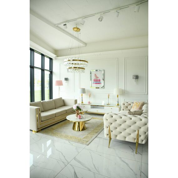 Glamor sofa, modern, quilted, glamor, modern, designer with a steel decorative leg, gold DIVA GOLD 235cm