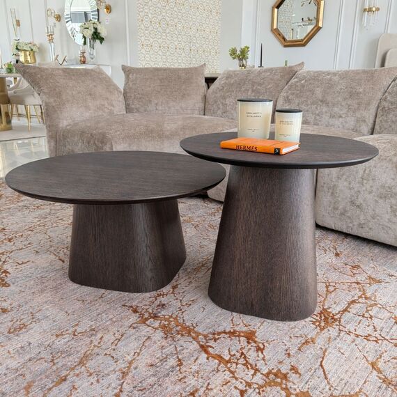 Nowoczesny drewniany stolik kawowy okrągły komplet 2 szt MODENA