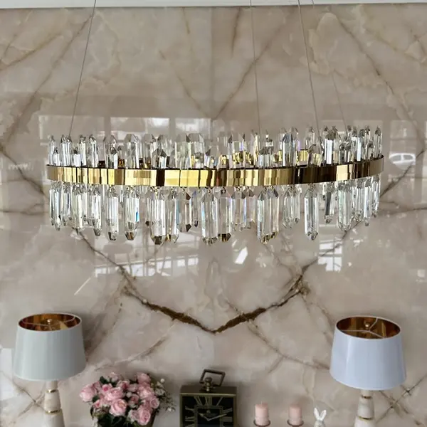 Żyrandol kryształowy złoty nowoczesny ekskluzywny, okrągła lampa wisząca, ring glamour 60 cm BULGARI