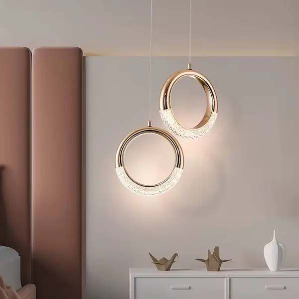 Żyrandol nowoczesny złoty, lampa wisząca glamour okrągła designerska ekskluzywna podwójna nad wyspę ROUND DOUBLE
