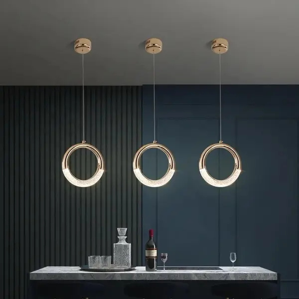 Żyrandol nowoczesny złoty designerski, lampa wisząca okrągła, ekskluzywna, pojedynczy zwis nad wyspę ROUND SINGLE