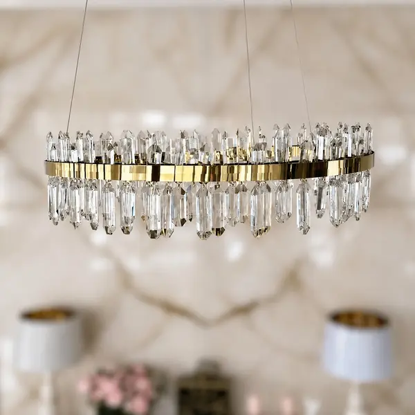 Żyrandol kryształowy złoty nowoczesny ekskluzywny, okrągła lampa wisząca, ring glamour 80 cm BULGARI
