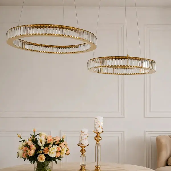 Żyrandol kryształowy złoty nowoczesny, ring, lampa wisząca glamour ECLIPSE