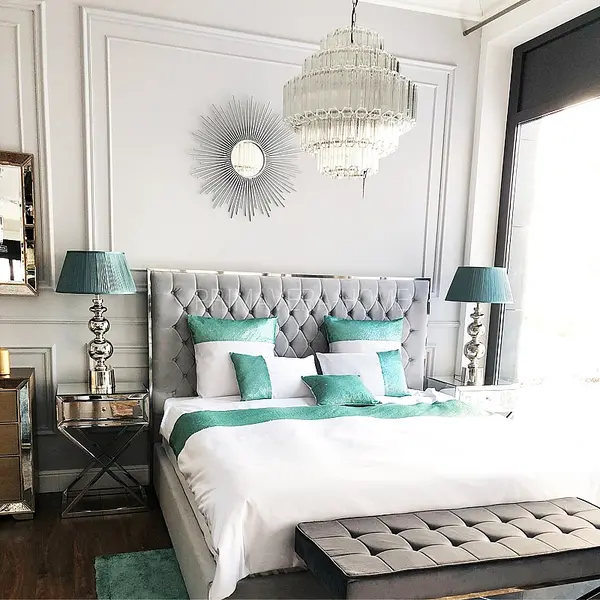 A glamor upholstered quilted bed modern New York style gray SPECTRE